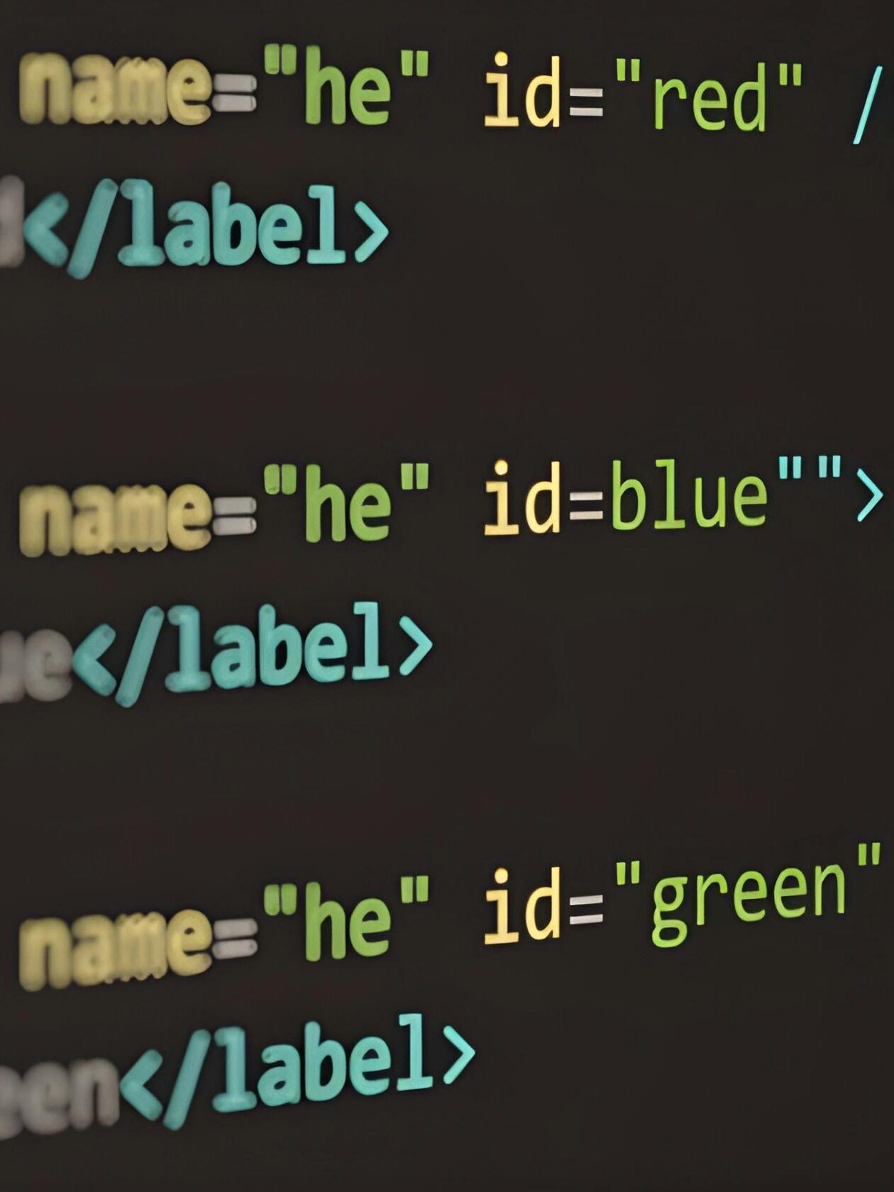 HTML code displayed on a screen, demonstrating web structure and syntax.